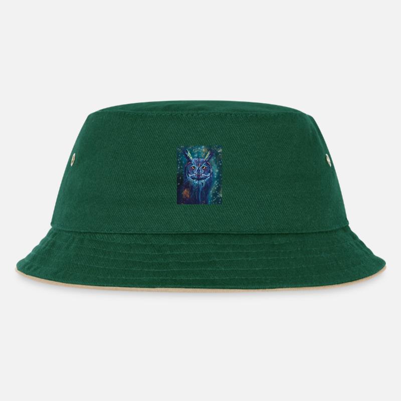 Eule - Kinder Bucket Hat - Dunkelgrün/Beige