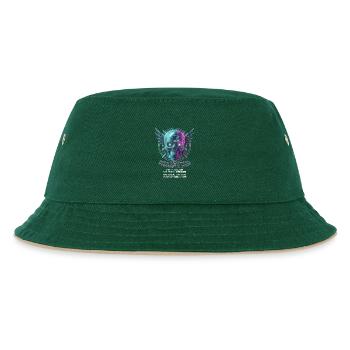 Totenkopf Neon, Synthwave, Cyberpunk, Halloween - Kinder Bucket Hat - Dunkelgrün/Beige - Vorne