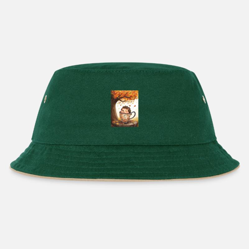 EG Igel in Tasse I Herbst I Urlaub I Geschenkidee - Kinder Bucket Hat - Dunkelgrün/Beige