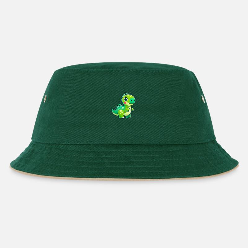 Dino Comic - Kinder Bucket Hat - Dunkelgrün/Beige