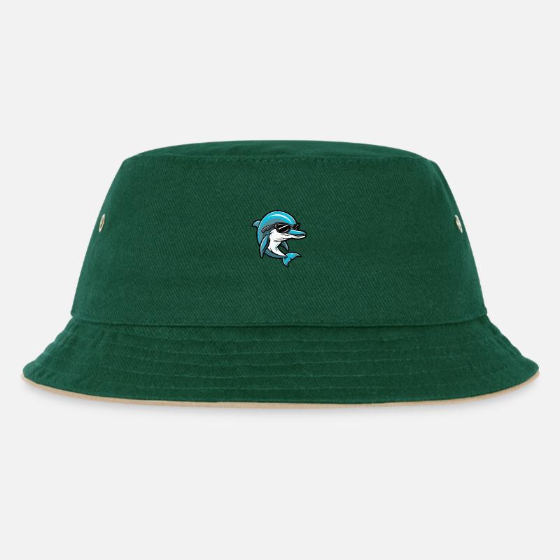 Delfin Tier - Kinder Bucket Hat - Dunkelgrün/Beige