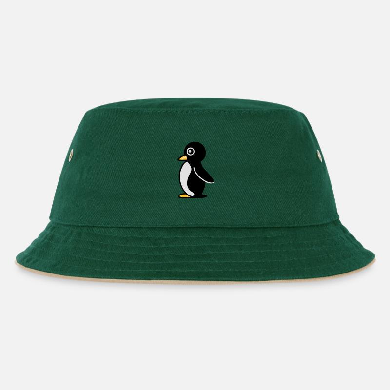 Minimalistischer Pinguin - Kinder Bucket Hat - Dunkelgrün/Beige