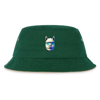 Alpaka mit Sonnenbrille - Kinder Bucket Hat - Dunkelgrün/Beige - Vorne