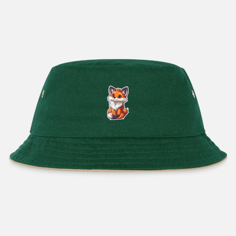 Fuchs - Kinder Bucket Hat - Dunkelgrün/Beige