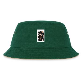Neko Nachtkatze Shirt - Kinder Bucket Hat - Dunkelgrün/Beige - Vorne