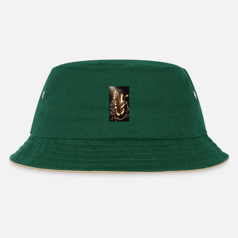 Saxophon - Kinder Bucket Hat - Dunkelgrün/Beige