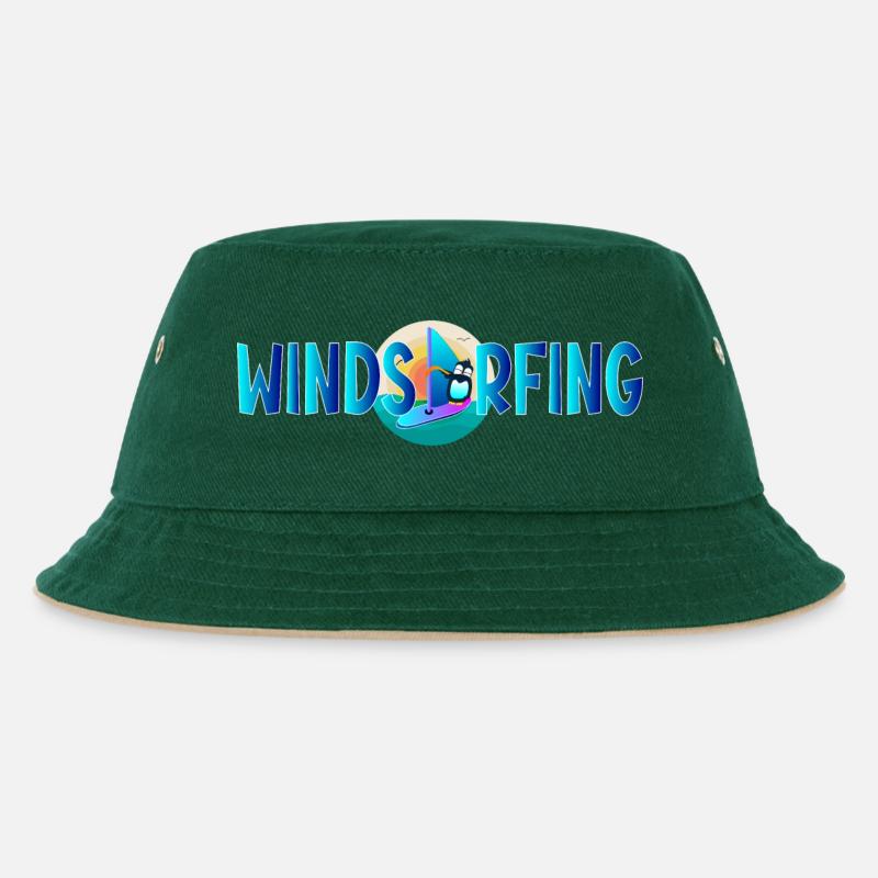Windsurfing Penguin - Kinder Bucket Hat - Dunkelgrün/Beige