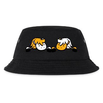 2 Pferde Team hinter Zaun versteckt Mauer Freund - Kinder Bucket Hat - Schwarz - Vorne