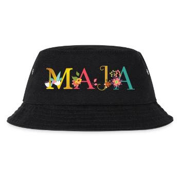 MAJA Name mit Blumen geschmückt - Kinder Bucket Hat - Schwarz - Vorne