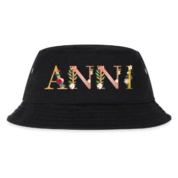 ANNI Name mit Blumen geschmückt - Kinder Bucket Hat - Schwarz - Vorne