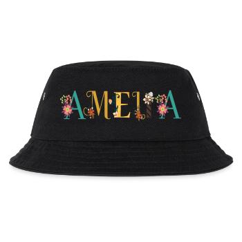 AMELIA Namenskunst mit gestickten Blumen - Kinder Bucket Hat - Schwarz - Vorne