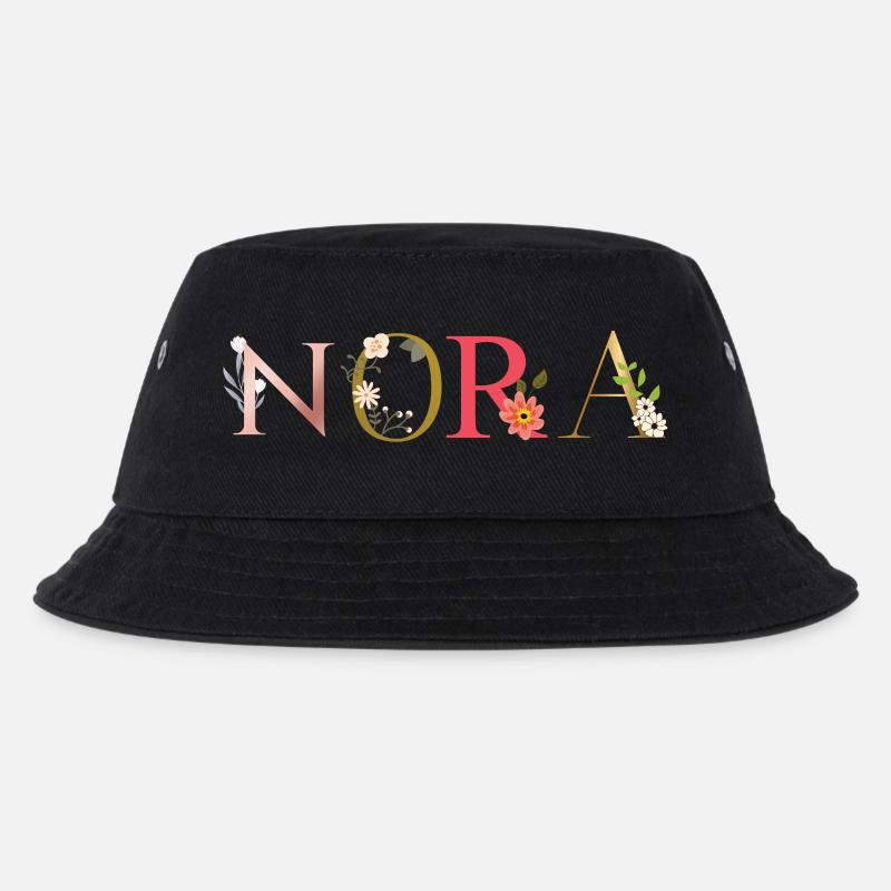 NORA Name mit Blumen geschmückt - Kinder Bucket Hat - Schwarz