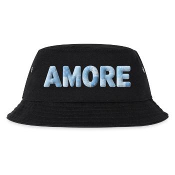 Amore Schriftzug Patchwork Design Blau - Kinder Bucket Hat - Schwarz - Vorne