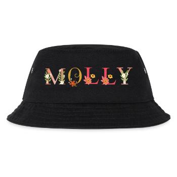 MOLLY Name mit Blumen geschmückt - Kinder Bucket Hat - Schwarz - Vorne