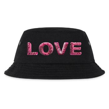 LOVE - Zotteliges Fell Pink - Kinder Bucket Hat - Schwarz - Vorne