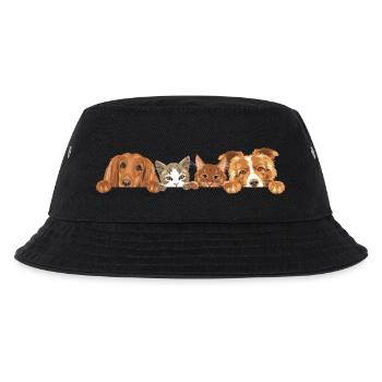 Zwei süße Katzen und zwei Hunde - Kinder Bucket Hat - Schwarz - Vorne