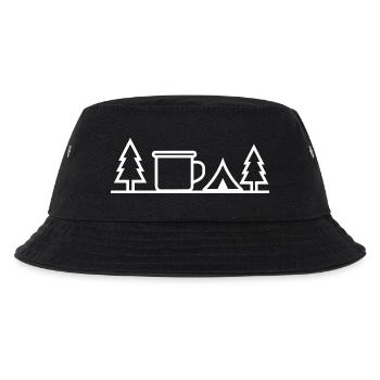 Camping Zelt Tasse Wald Outdoor Line Art - Kinder Bucket Hat - Schwarz - Vorne