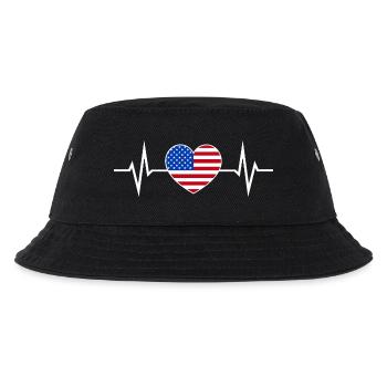 USA Herzschlag Amerika Fan Amerikanische Flagge - Kinder Bucket Hat - Schwarz - Vorne