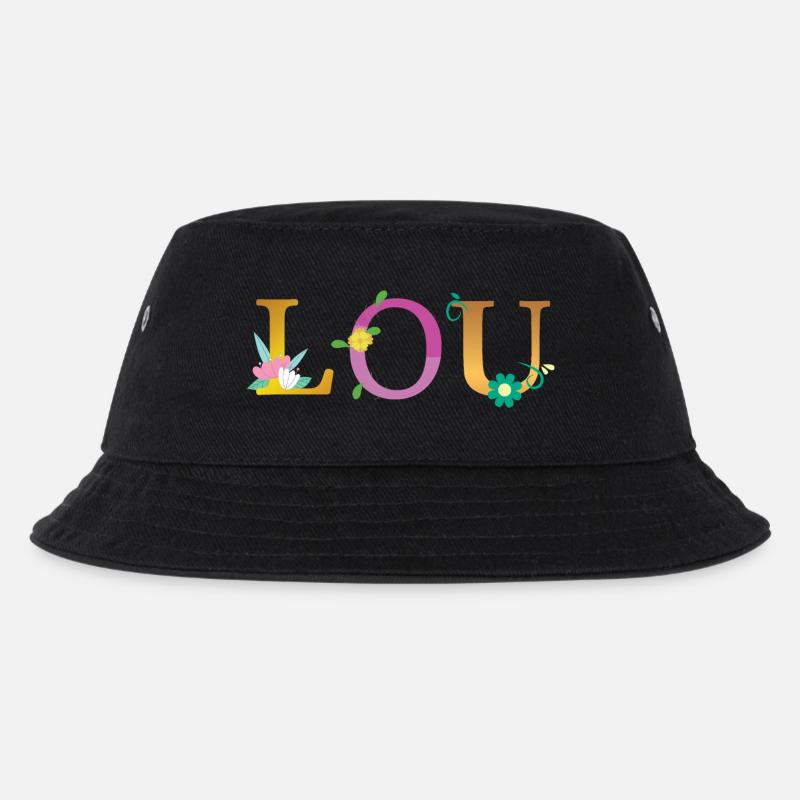 LOU Name mit Blumen geschmückt - Kinder Bucket Hat - Schwarz
