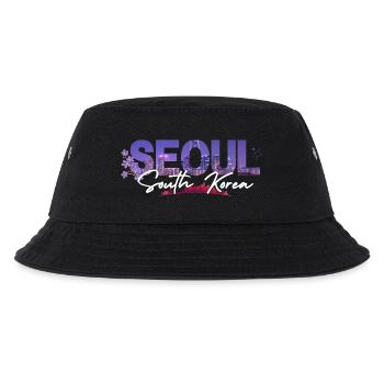 Seoul Night Skyline Floral Script - Kids’ Bucket Hat - black - Front