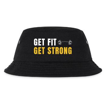 Get Fit Get Strong - Fitnessgeschenk mit Hanteln - Kinder Bucket Hat - Schwarz - Vorne