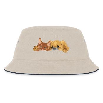 Guckende Ingwerkatze und Pekinesenhündin - Kinder Bucket Hat - Natur/Navy - Vorne