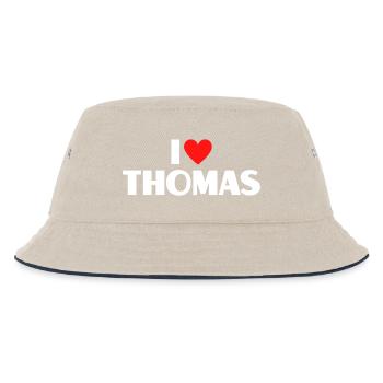 I love Thomas Rotes Herz Romantischer Name Fan - Kinder Bucket Hat - Natur/Navy - Vorne