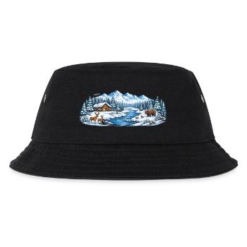 Winterwaldhütte am Fluss - Kinder Bucket Hat - Schwarz - Vorne
