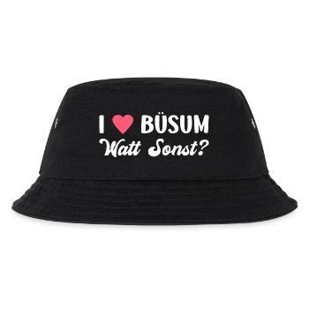 BÜSUM WATT SONST? Nordsee Urlaub Lustiges - Kinder Bucket Hat - Schwarz - Vorne