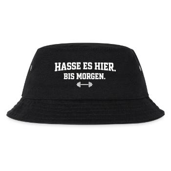 Hasse Es Hier Bis Morgen Bodybuilding Statement - Kinder Bucket Hat - Schwarz - Vorne