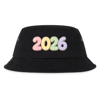 Pastell farbige Jahreszahl 2026 - Kinder Bucket Hat - Schwarz - Vorne