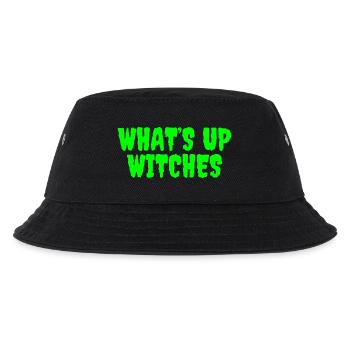 Vibrant Green Whats Up Witches Design - Kids’ Bucket Hat - black - Front