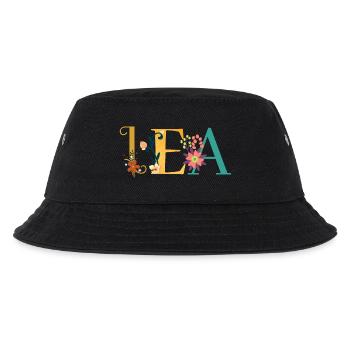 LEA Namenskunst mit gestickten Blumen - Kinder Bucket Hat - Schwarz - Vorne