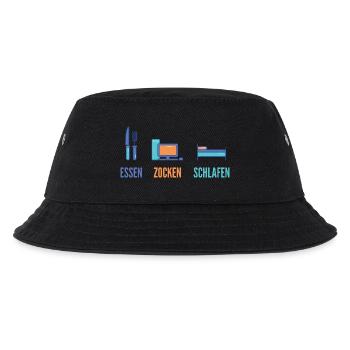 Essen Zocken Schlafen Gamer Spruch - Kinder Bucket Hat - Schwarz - Vorne
