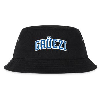 Grüezi in blau mit weissem Rand, Schweiz hallo - Kinder Bucket Hat - Schwarz - Vorne