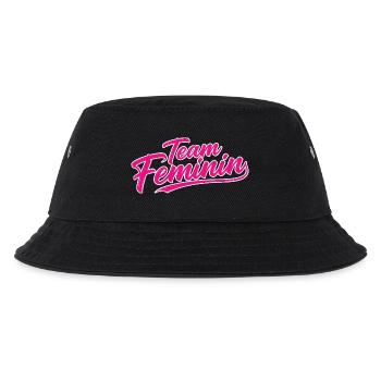 Team Feminin – Pink Girl Power Statement Design - Kinder Bucket Hat - Schwarz - Vorne