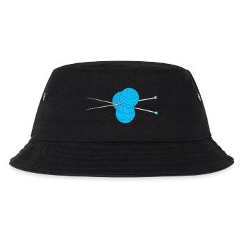 Drei Bälle aus blauer Wolle mit zwei Strick - Kinder Bucket Hat - Schwarz - Vorne