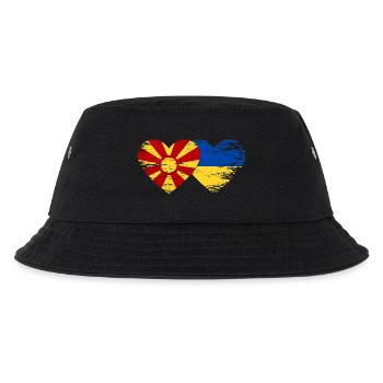 Mazedonien Ukraine Flagge Herz used - Kinder Bucket Hat - Schwarz - Vorne
