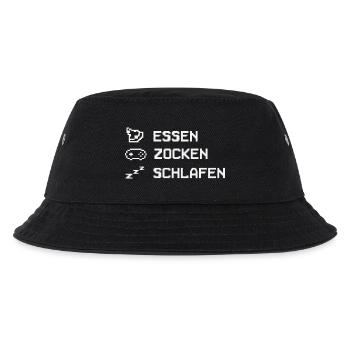 Essen Zocken Schlafen Gamer Spruch - Kinder Bucket Hat - Schwarz - Vorne
