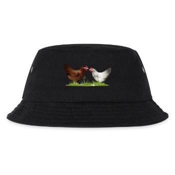 two free-running chickens on a green meadow - Kids’ Bucket Hat - black - Front