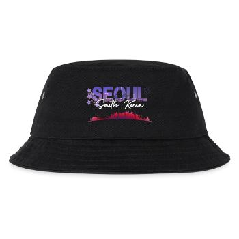 Seoul Night Skyline with Sakura Bloom - Kids’ Bucket Hat - black - Front