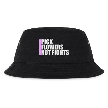Pick Flowers Not Fights Blumen Frieden Lustig Logo - Kinder Bucket Hat - Schwarz - Vorne
