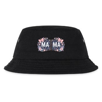 MAMA Blumenquadrate und rosa Schleifen | Koketter Stil - Kinder Bucket Hat - Schwarz - Vorne