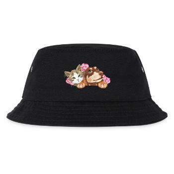 Chat mignon et teckel rêveur avec des fleurs roses - Bob Enfant - noir - Devant