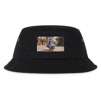 Traveler Pigeon in Beanie exploring European Town - Kids’ Bucket Hat - black - Front