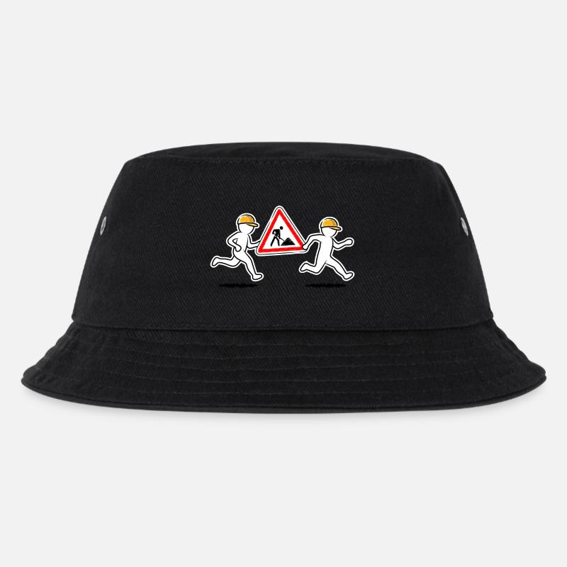Two construction workers carry a construction site sign - Kids’ Bucket Hat - black