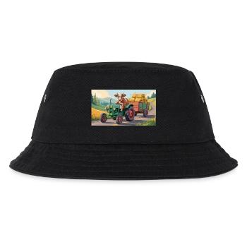 Kuh auf grünem Traktor mit Heuwagen - Kinder Bucket Hat - Schwarz - Vorne