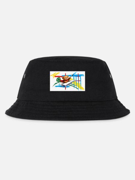 Teddy bear flying paper airplane - Kids’ Bucket Hat - black