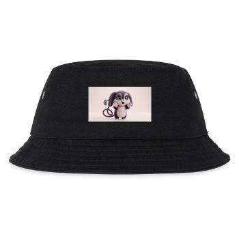 Surprised Cute Fluffy Creature with Big Green Eyes - Kids’ Bucket Hat - black - Front