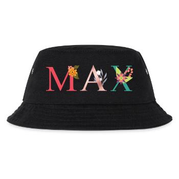 MAX Name Art mit gestickten Blumen - Kinder Bucket Hat - Schwarz - Vorne